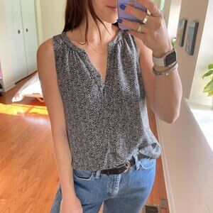 Joie Polka Dot V neck Sleeveless Tank Blouse Black XS